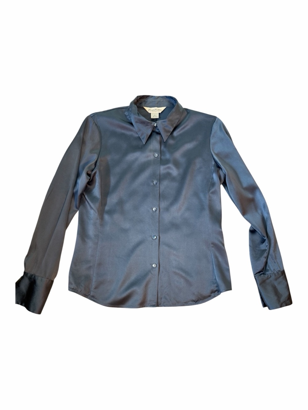 Brooks Brothers Blue 100% Silk Collared Button Blouse Long Sleeve Women’s 8